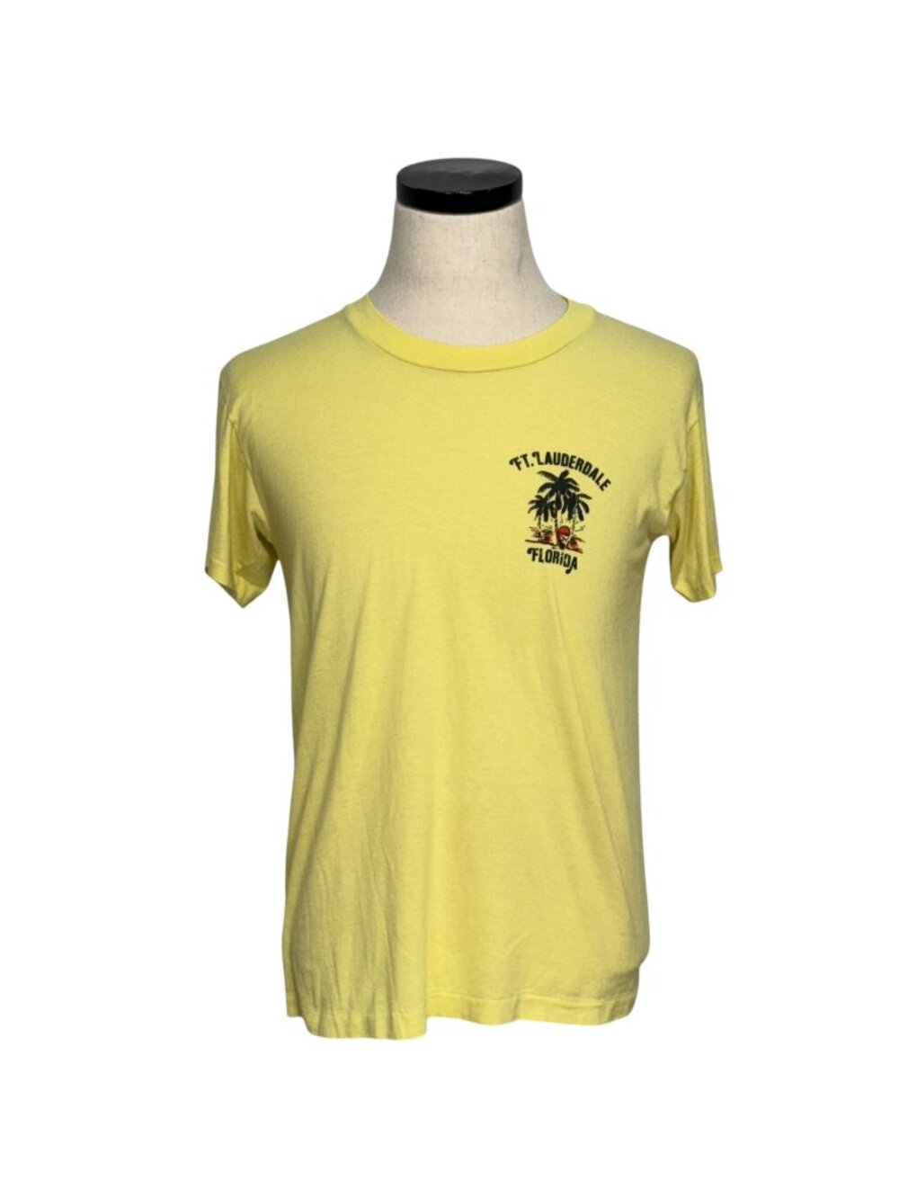 Vintage 80s Ft. Lauderdale Florida Yellow Graphic Tee Short Sleeve Soft Cotton L